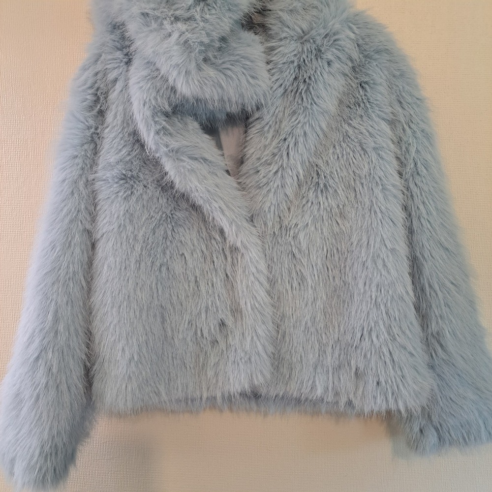 Wild Fable Womens Jacket S Blue Faux Fur Hooded Plush 1971-440